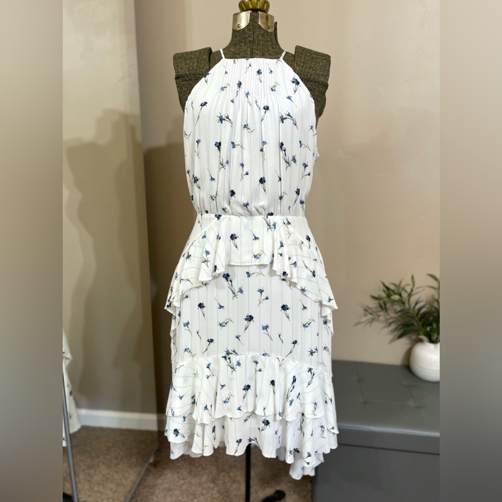 Joie White Floral Midi Dress Halter Flowy Ruffle Peplum Cottagecore Romantic